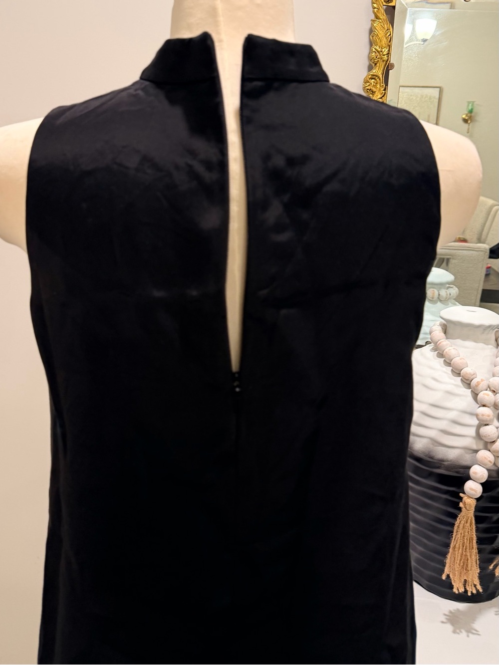 Black Sleeveless Shift Dress with Yellow Floral Embroidery — Women - Picture 7 of 13